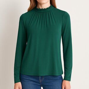 Ann Taylor Forest Green Ruffle Neck Blouse – Size L